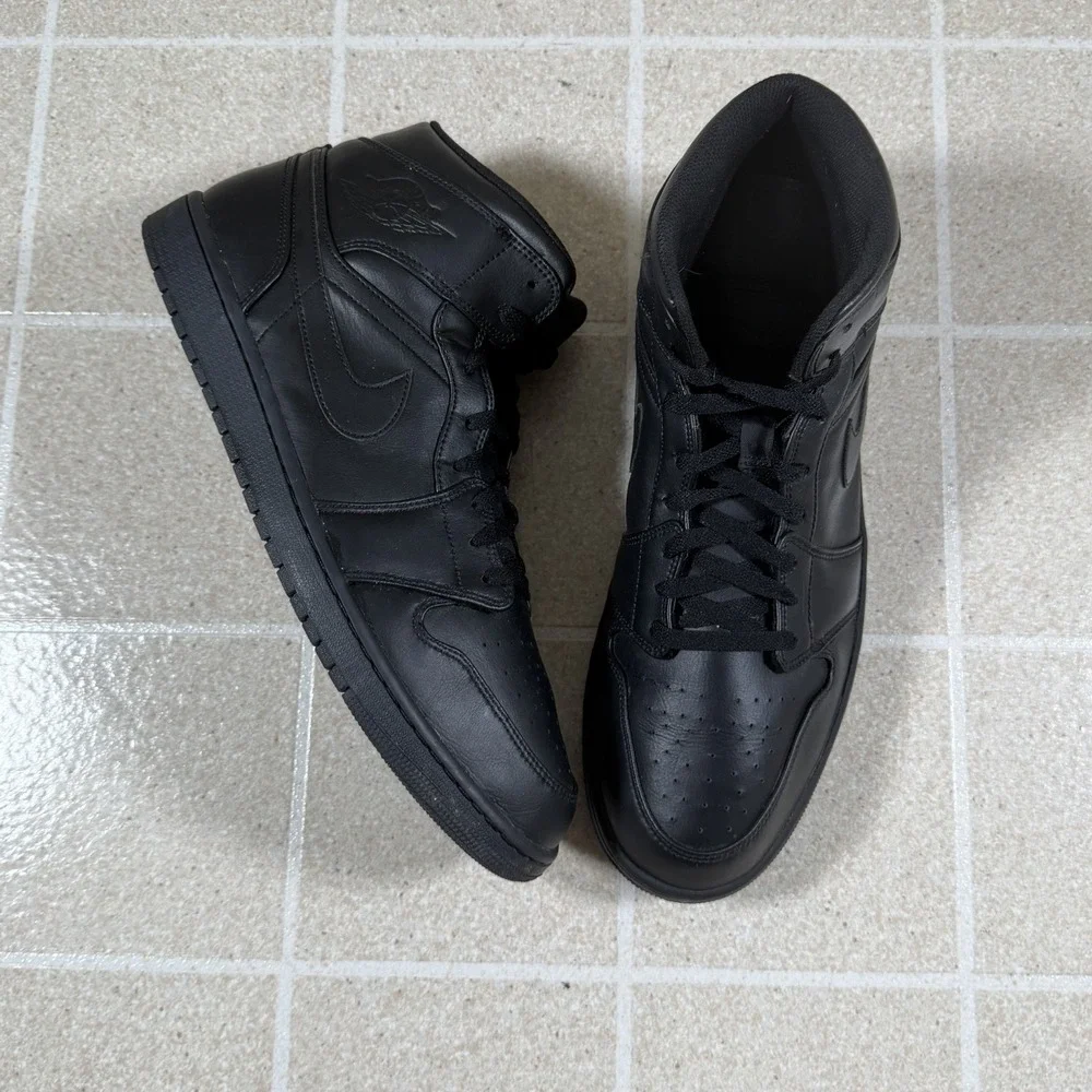 Nike Air Jordan 1 Mid Sneakers Shoes Men's Size US 15 Triple Black 554724-093